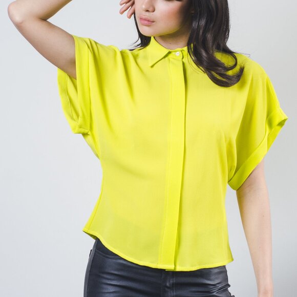 Pre-loved Kimono-Style Sleeve Top in Neon Yellow. - Picture 6 of 7